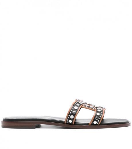 black black leather flat sandals