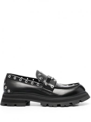 black black leather loafers