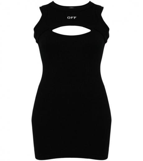 black black logo cotton ribbed mini dress