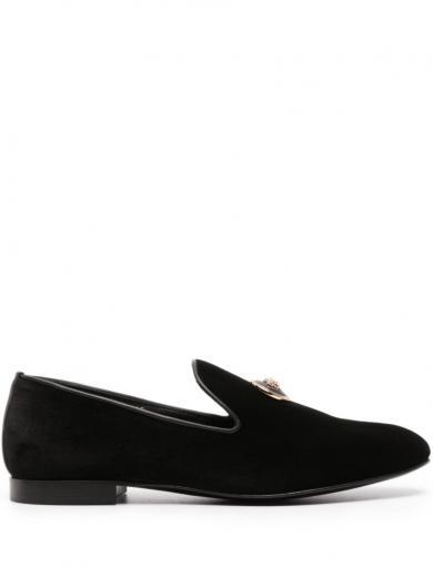 black black medusa detail velvet loafers