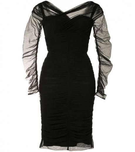 black black ruched midi dress