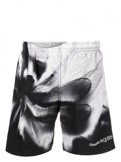 black blackwhite dragonfly print swim shorts