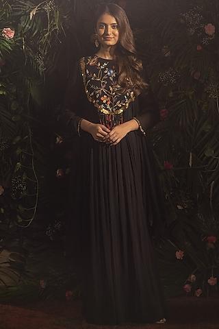 black blended georgette hand embroidered anarkali set