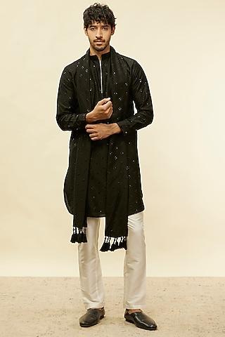 black blended viscose sequins embroidered kurta set