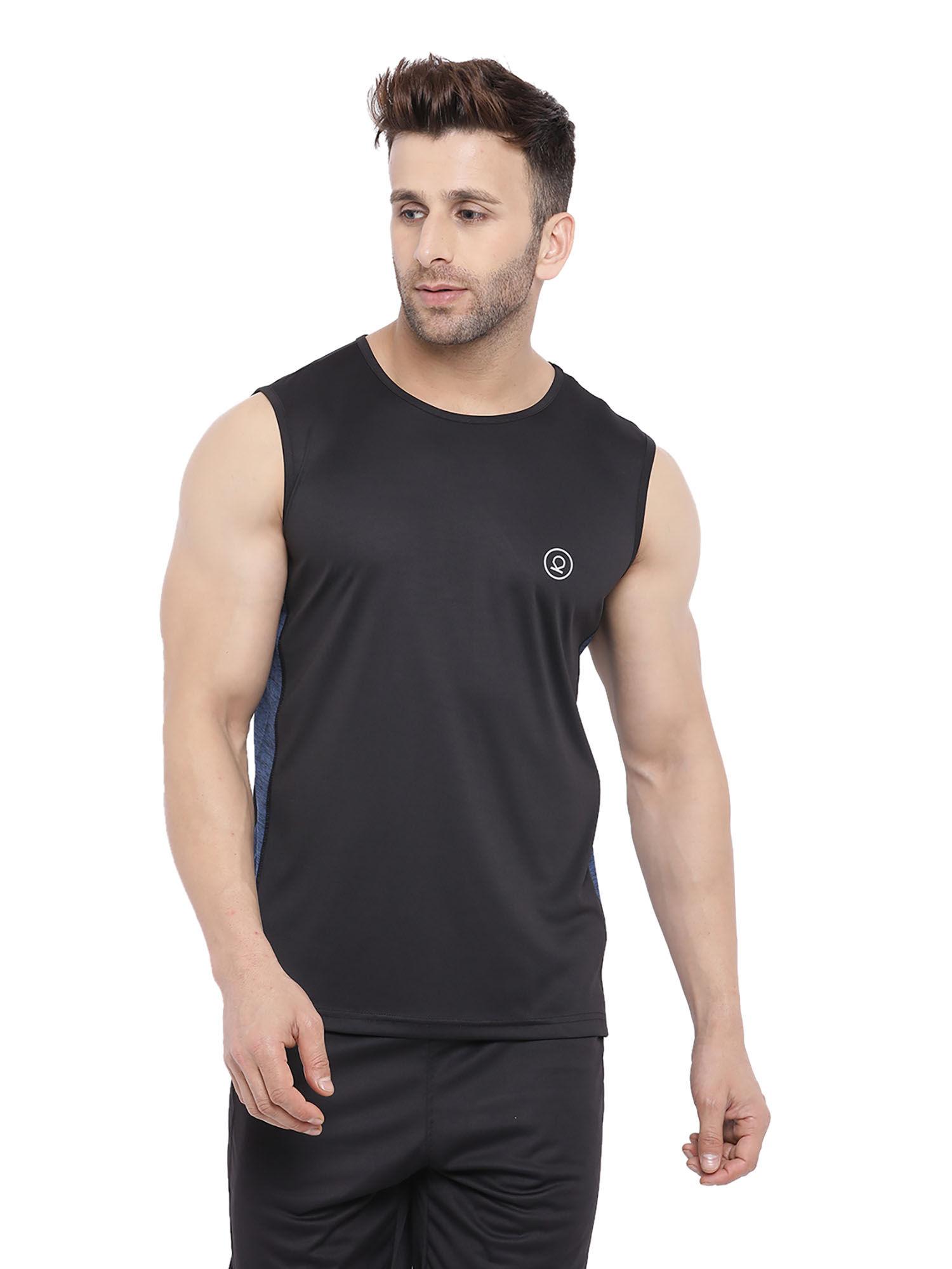 black blue men gym tank tops black