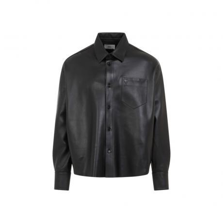 black boxy fit leather shirt