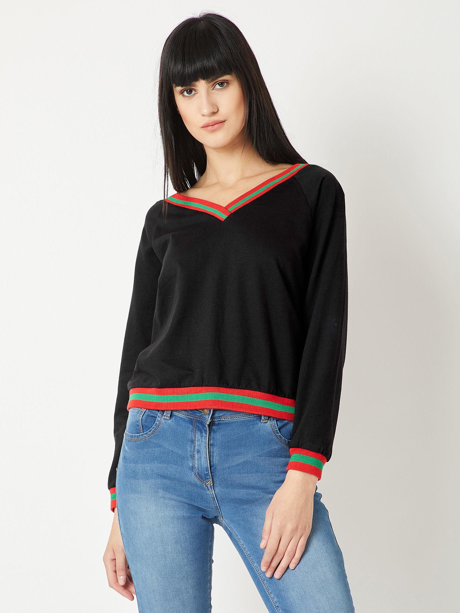 black boxy ribbed sweatshirt