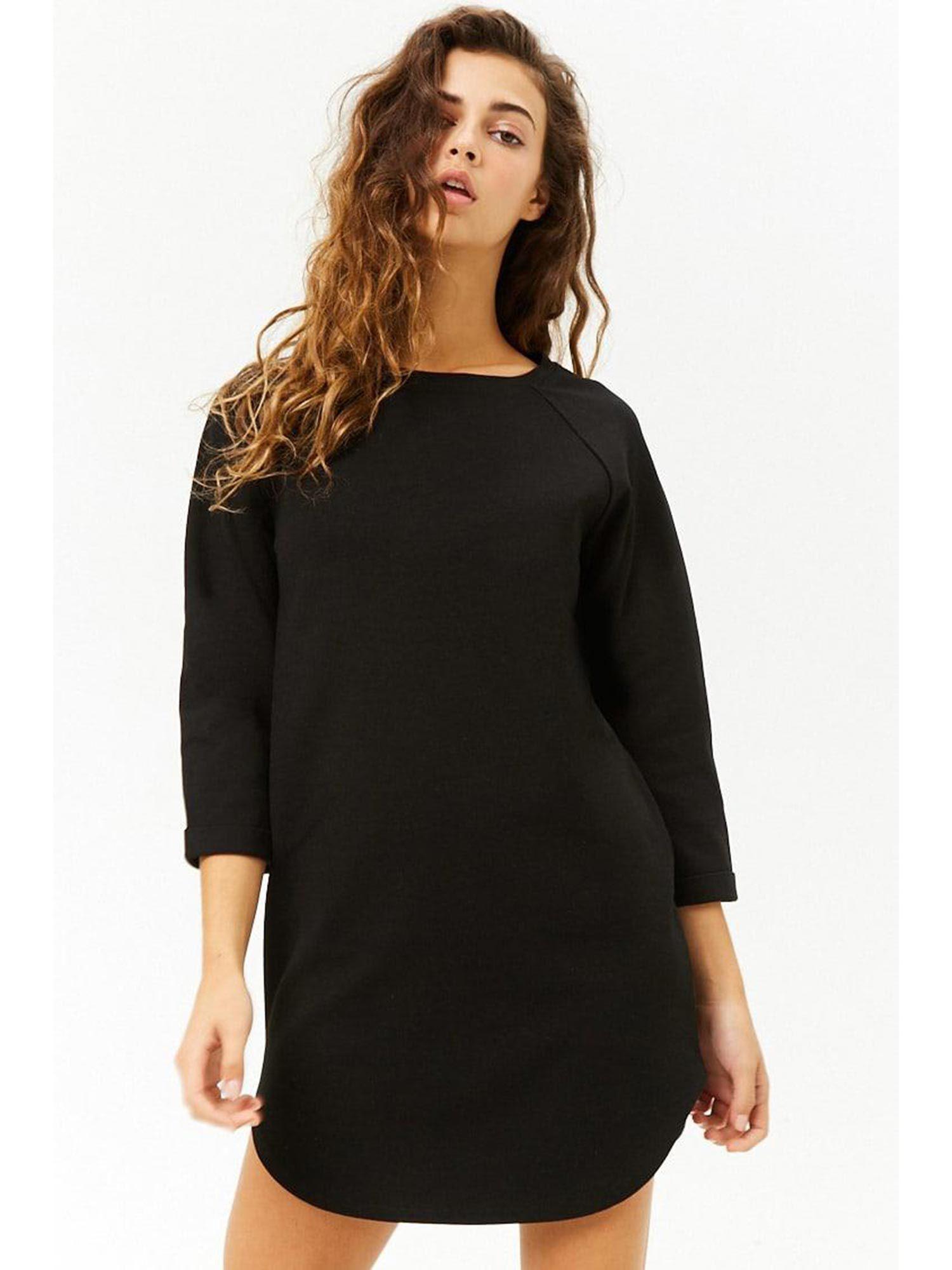 black boxy slub knit mini dress