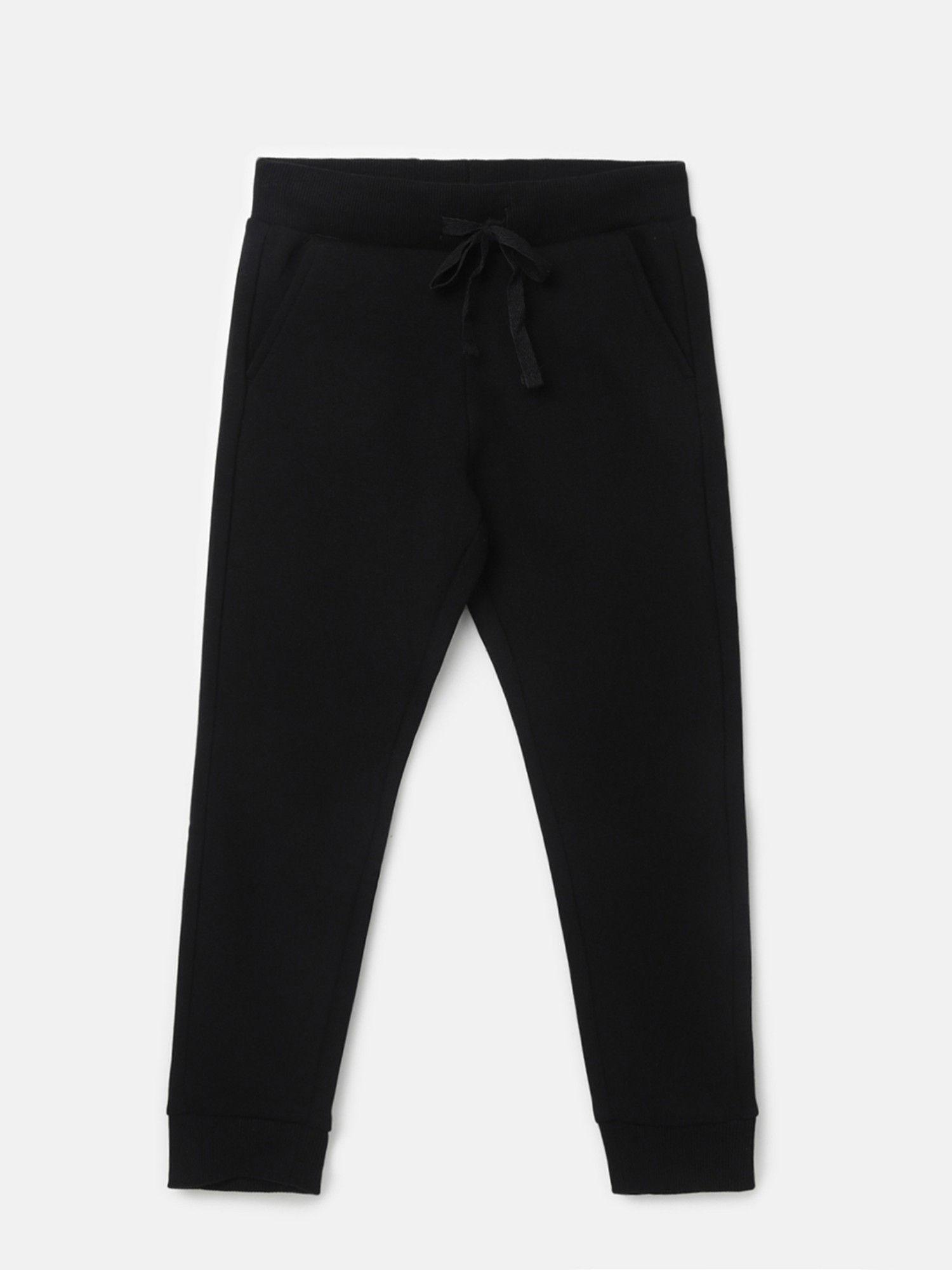 black boys solid regular fit joggers with drawstring closure