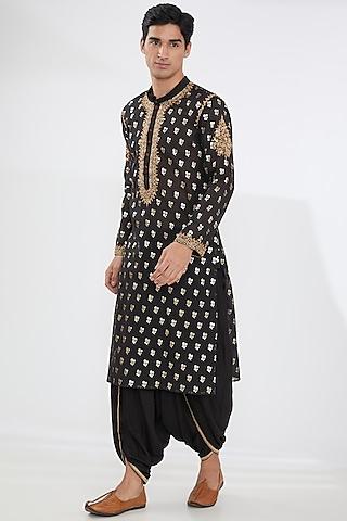 black brocade embroidered kurta set