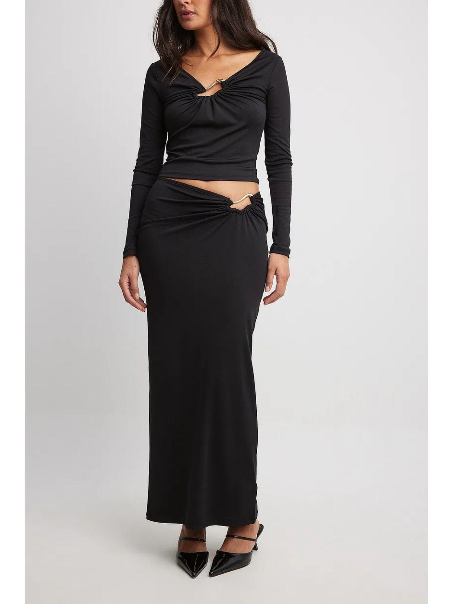 black buckle detail maxi skirt