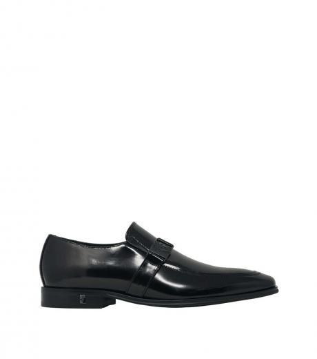 black buckle logo dress shoes