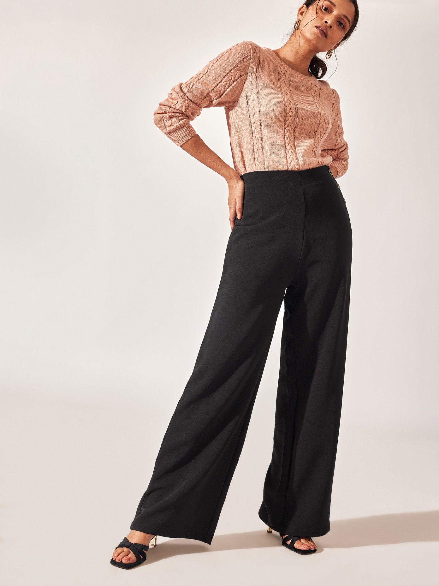 black buttoned puddle pants