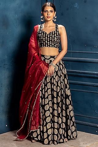 black cambric cotton block printed lehenga set