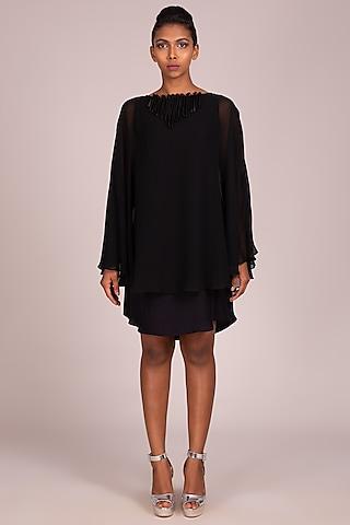 black cape-style layered dress