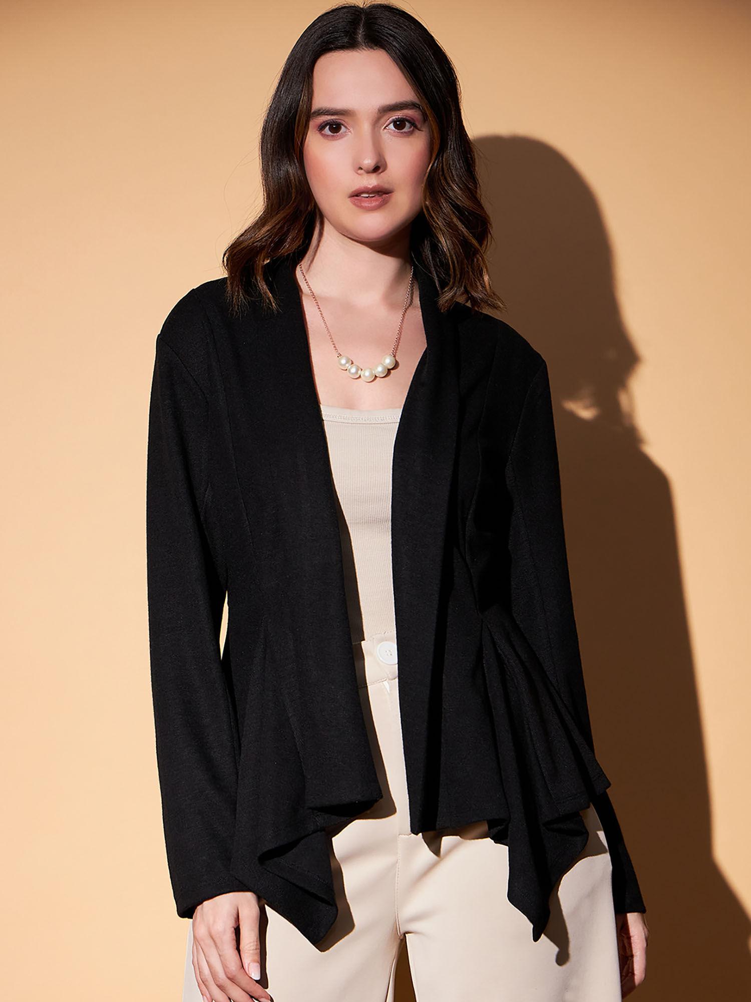 black casual asymmetric hem rib shrug