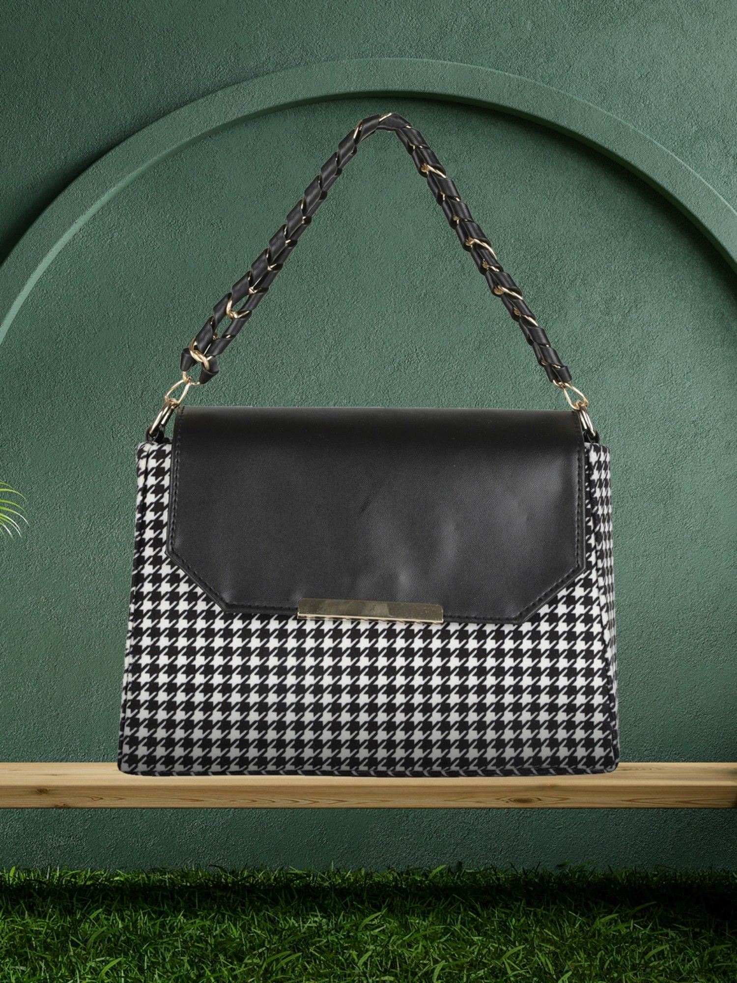 black casual checked handheld bag