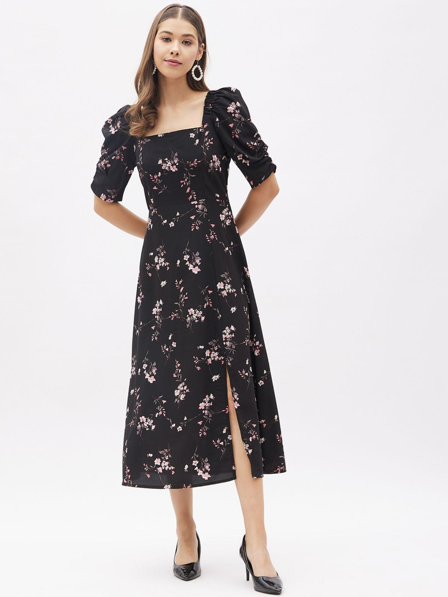 black casual floral midi dress