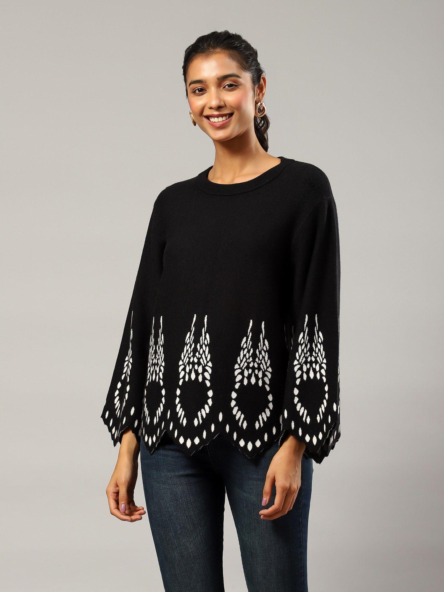 black casual printed sweater