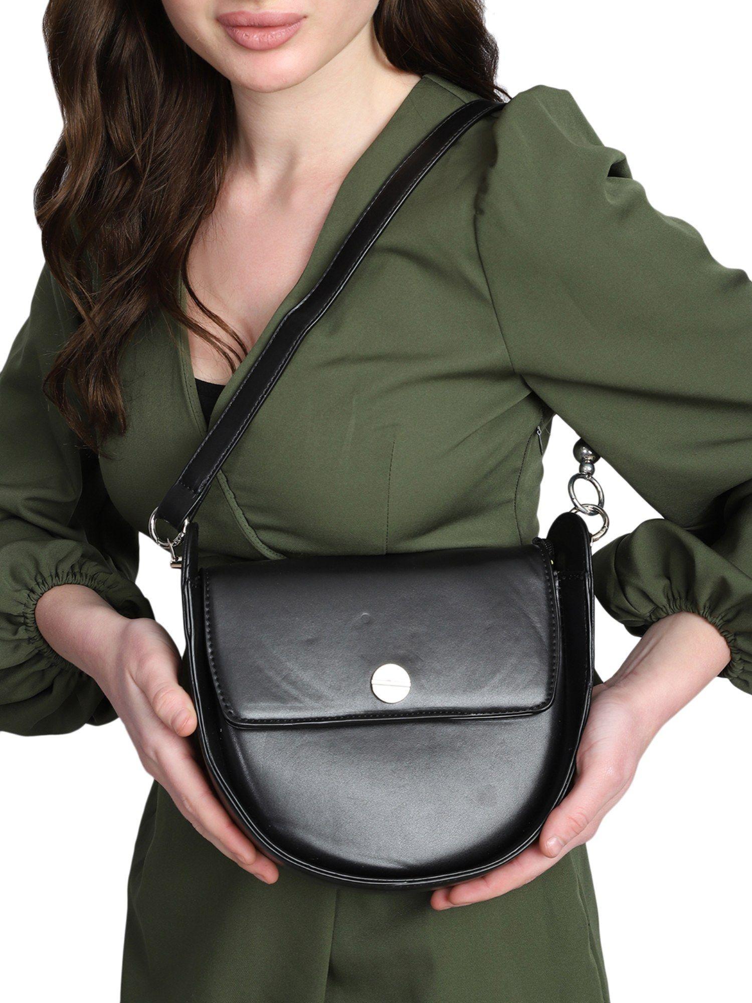 black casual pu solid handheld bag