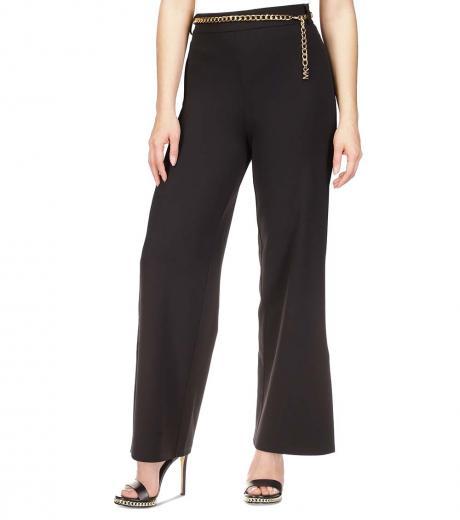 black chain-belt high-rise wide-leg pants