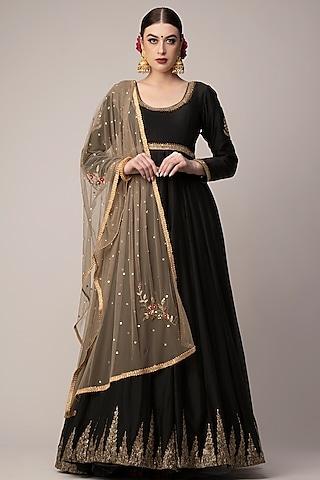 black chanderi anarkali set