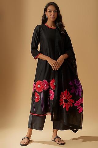 black chanderi embroidered anarkali set