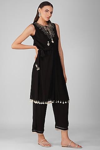 black chanderi embroidered tunic set