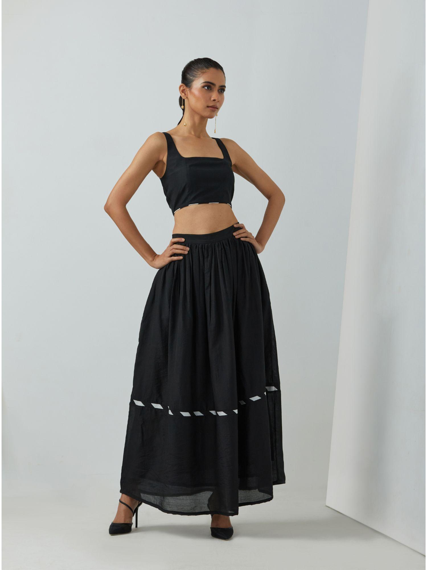 black chanderi full length skirt