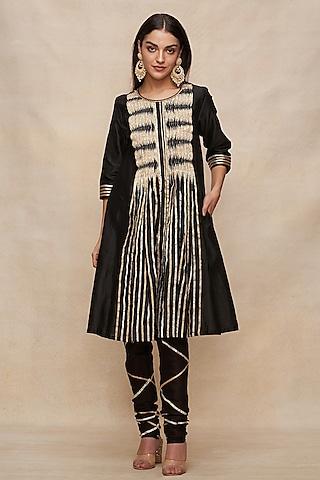 black chanderi gota work gathered tunic