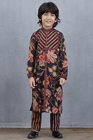 black chanderi kurta set for boys