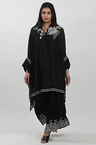 black chanderi lace hand embroidered cape tunic