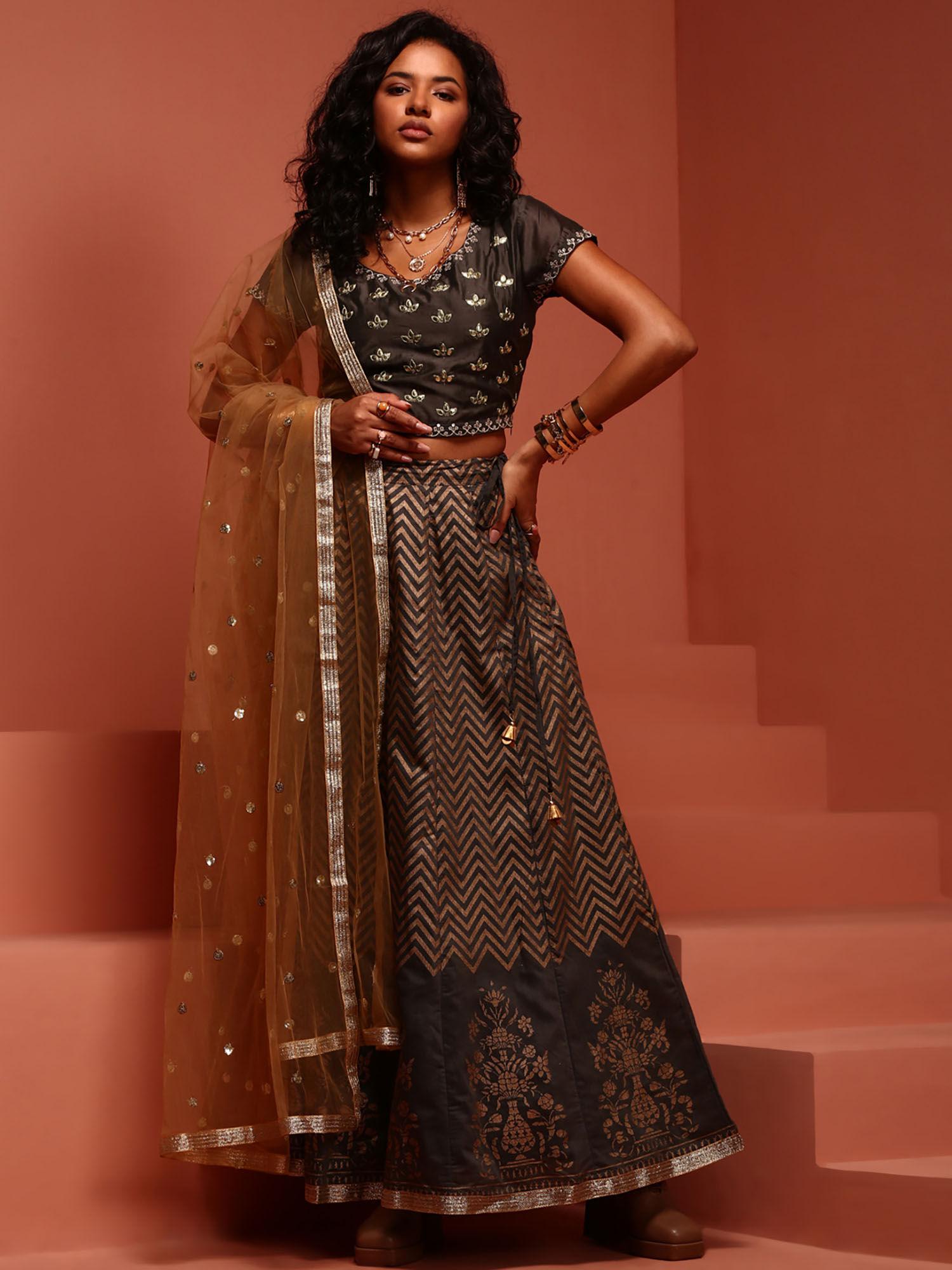 black chanderi lehenga (set of 3)