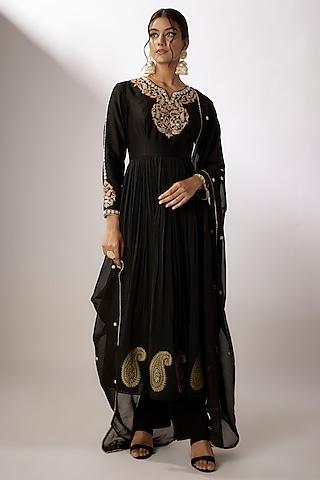 black chanderi pearl & zardosi embroidered anarkali set