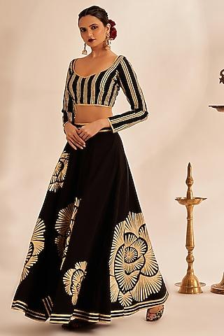 black chanderi silk embroidered blouse