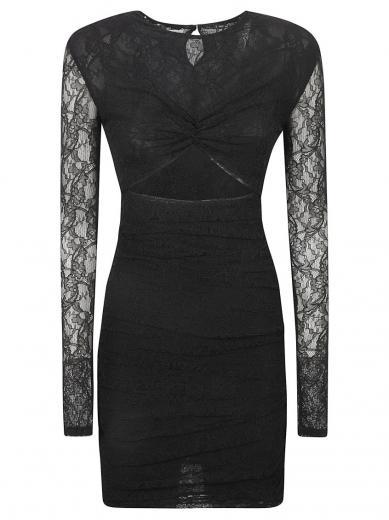 black chantilly-lace ruched minidress