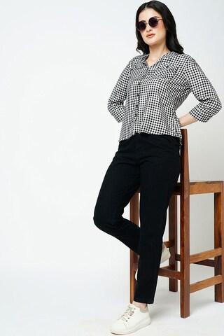 black check casual 3/4th sleeves regular collar women slim fit shirt