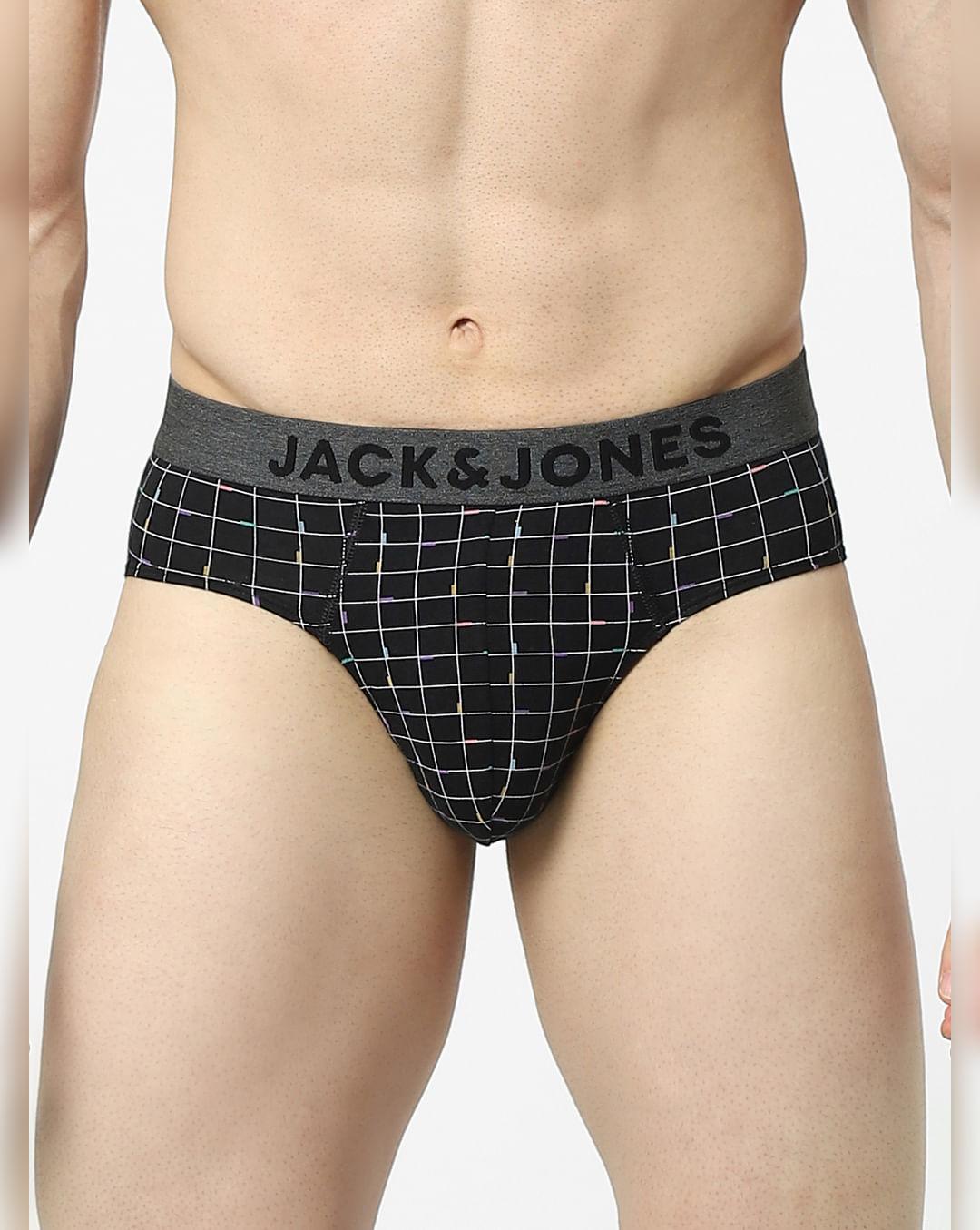 black check print briefs