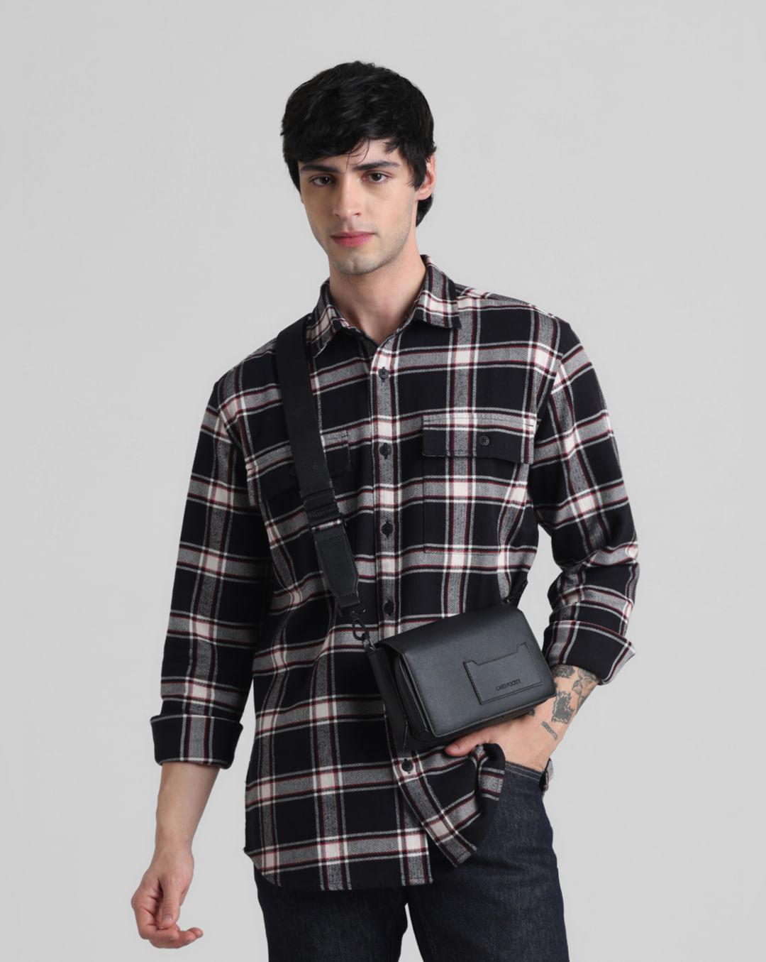 black check print full sleeves shirt