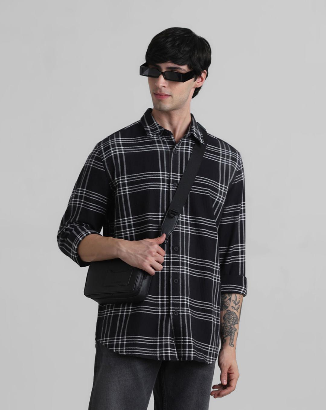 black check print full sleeves shirt