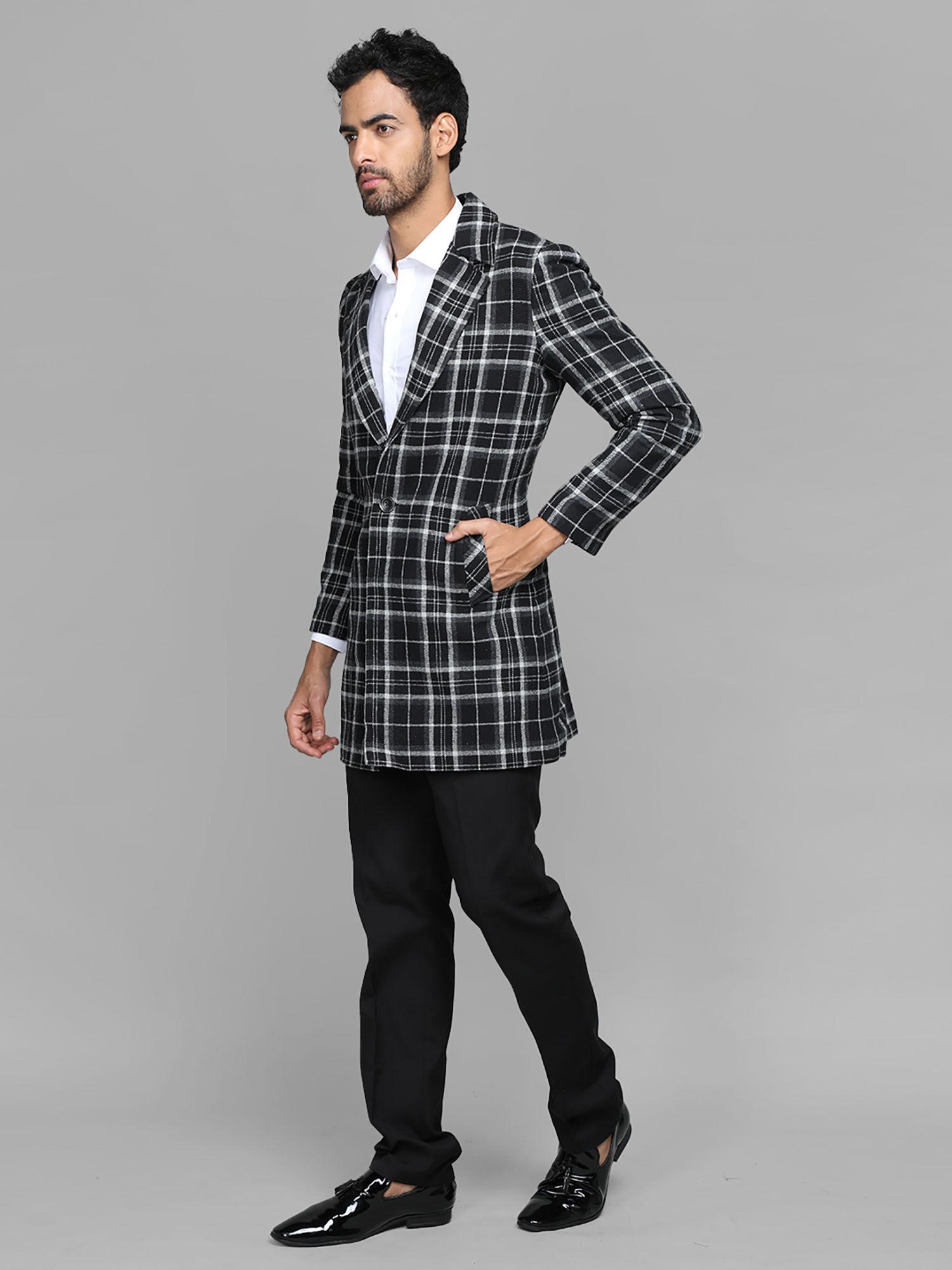 black checked notched lapel coats