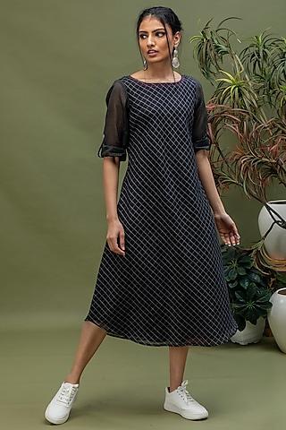 black checkered midi dress