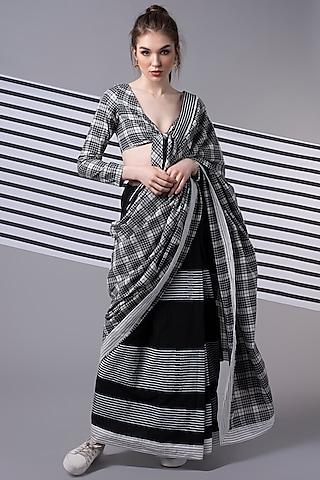 black checkered saree set