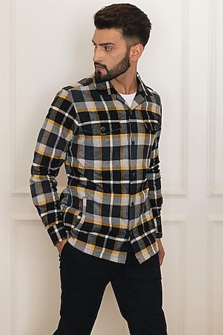 black checkered shirt