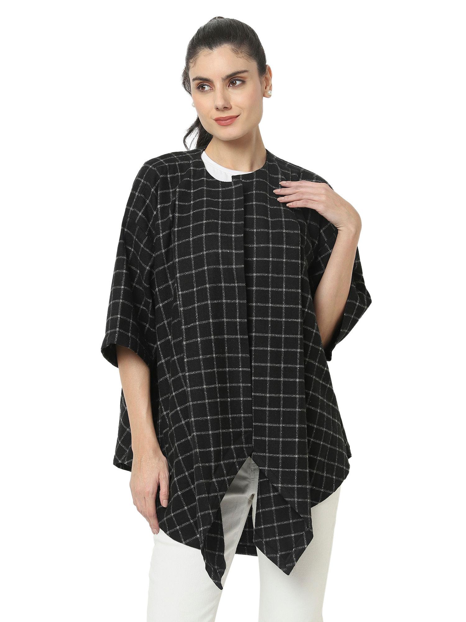 black checkered wool cape