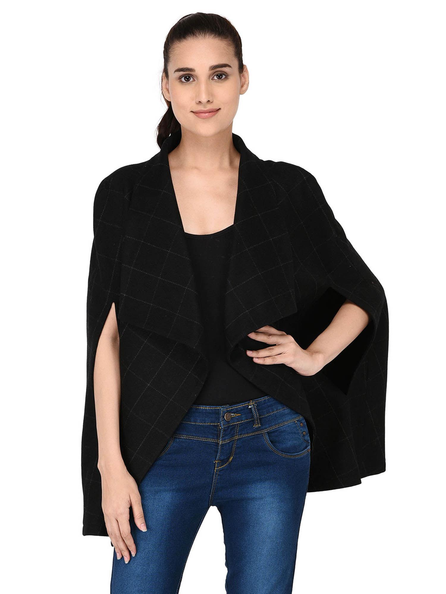 black checkered wool cape