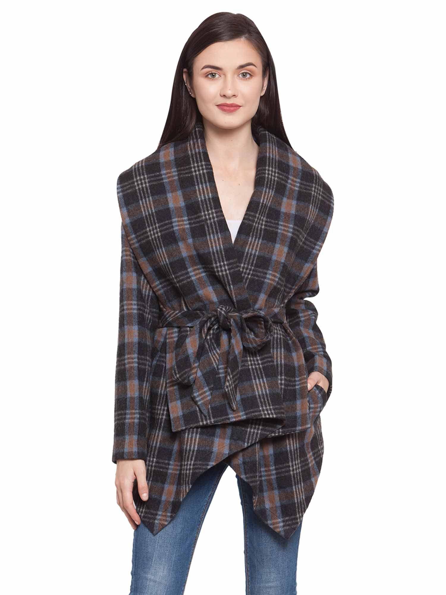 black checkered wool cape