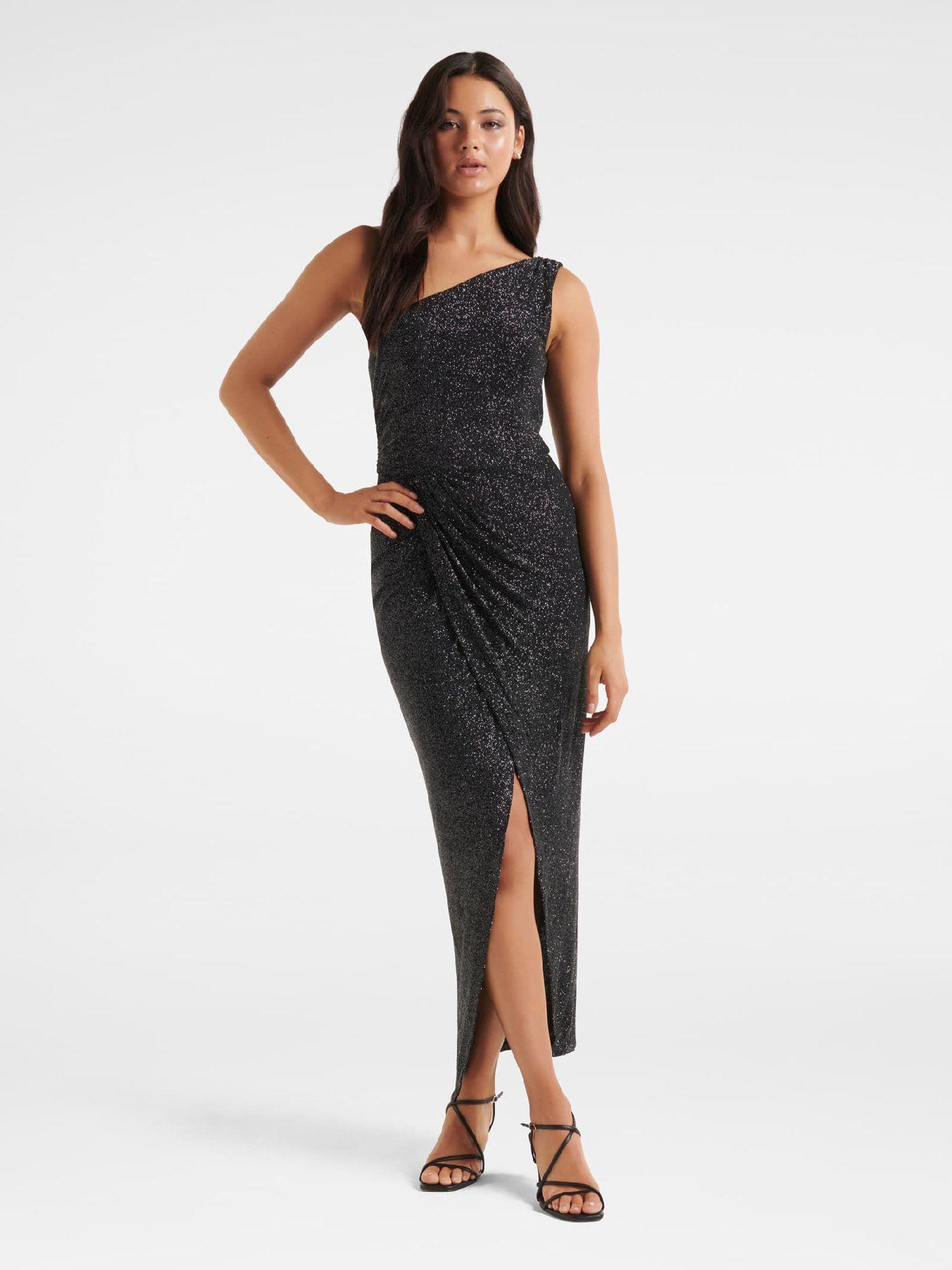 black chiara one shoulder glitter gown