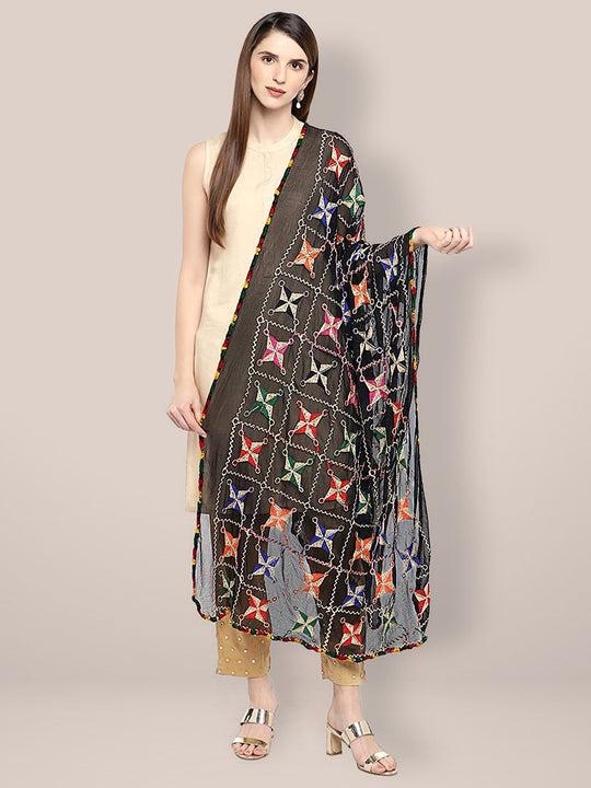 black chiffon  phulkari dupatta.