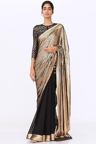 black chiffon sheeted saree set